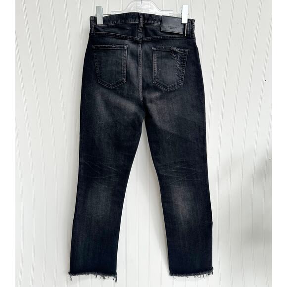 MOUSSY Alhambra Flare-Hi Jeans Black Cropped Flare Split Hem High Rise 29 - Picture 9 of 11